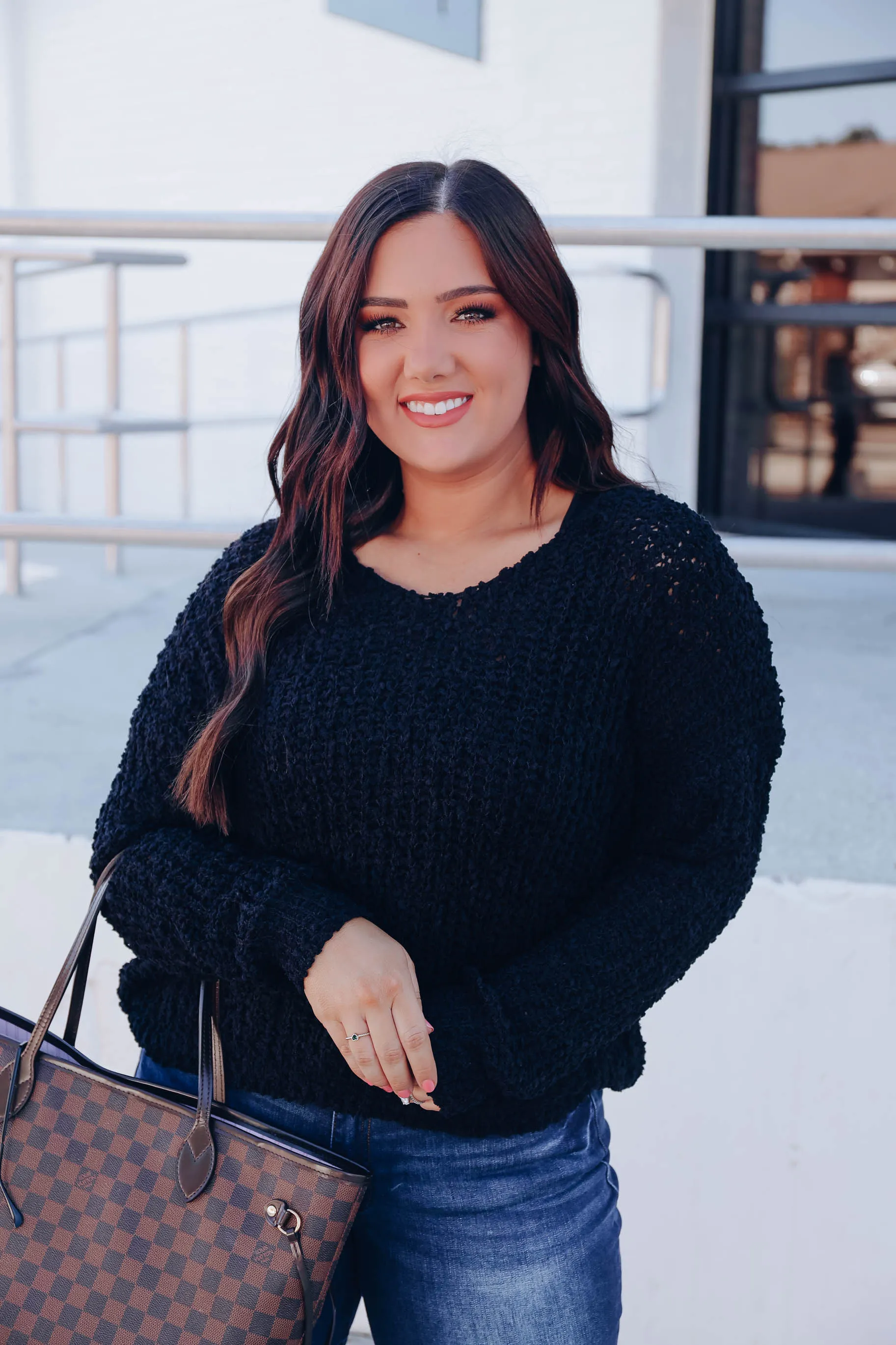 Brinley Popcorn Knit Sweater - Black