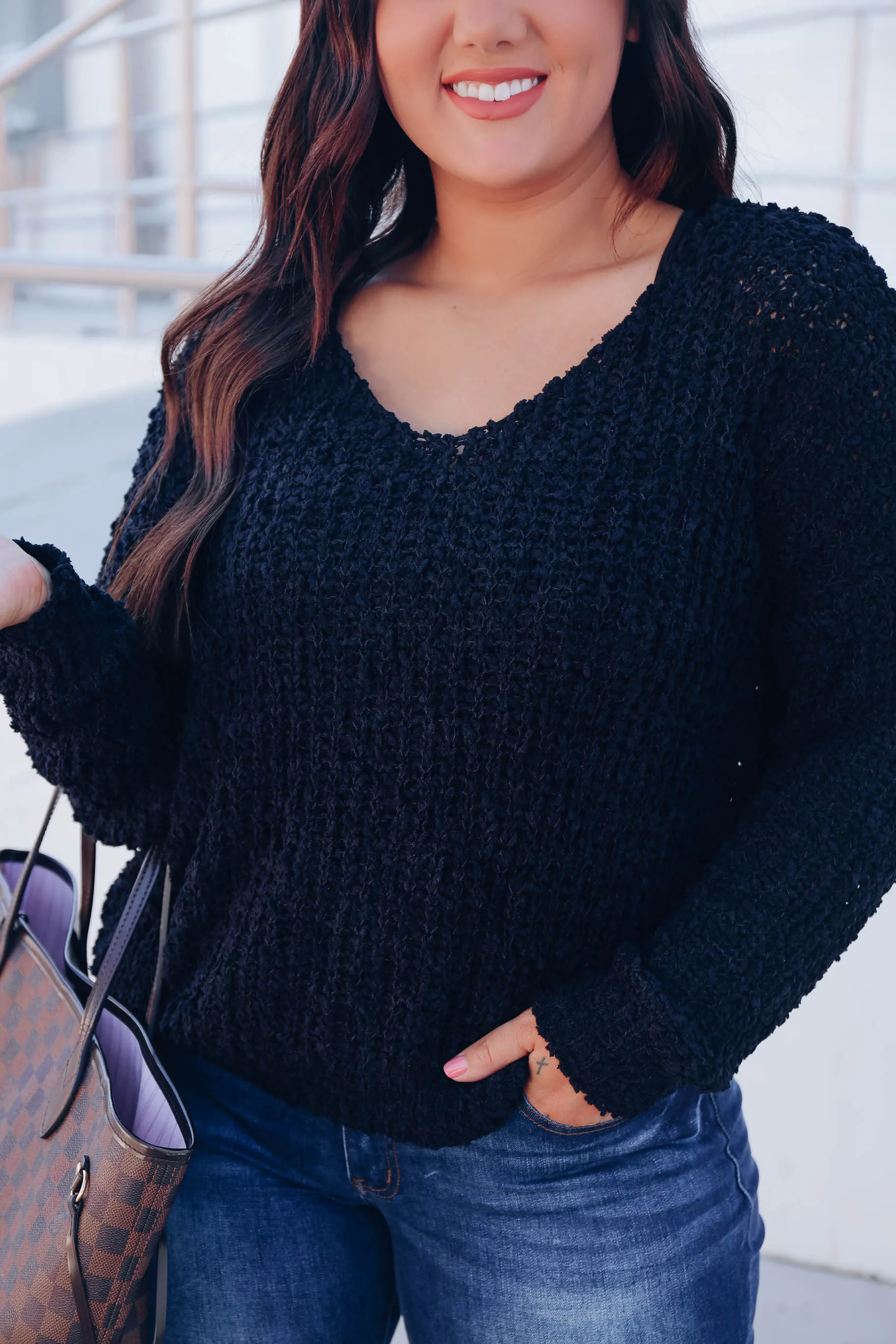 Brinley Popcorn Knit Sweater - Black