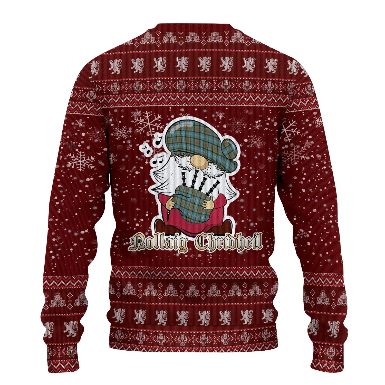Brisbane Clan Christmas Family Ugly Sweater with Funny Gnome Playing Bagpipes