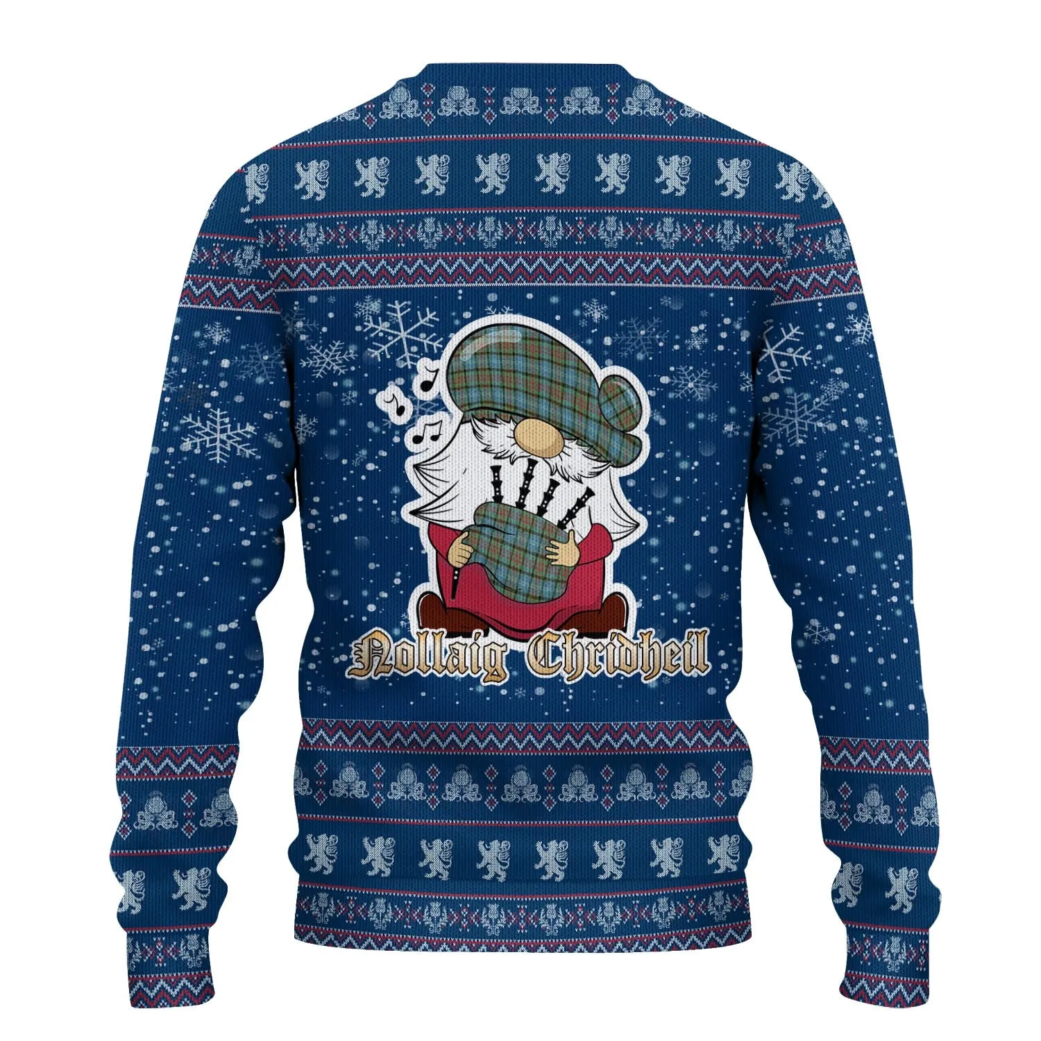 Brisbane Clan Christmas Family Ugly Sweater with Funny Gnome Playing Bagpipes