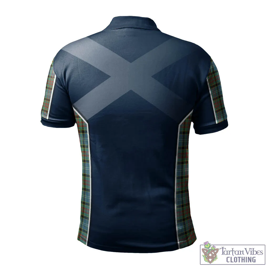 Brisbane Tartan Men's Polo Shirt with Family Crest and Scottish Thistle Vibes Sport Style