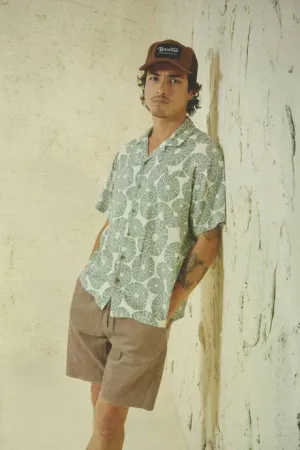Brixton BUNKER SLUB S/S CAMP COLLAR SHIRT - WHITE CAP/CHINOIS