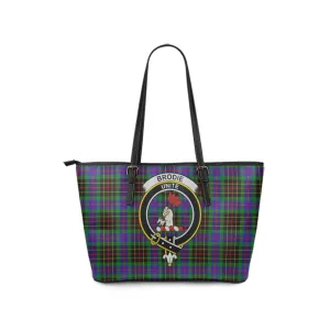 Brodie Hunting Modern Tartan Leather Tote Bag with Family Crest