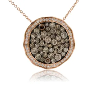 Brown Chocolate Diamond and White Diamond Disc Pendant with Chain