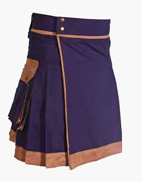 BROWN PIPING IN A MODERN PURPLE UTILITY KILT