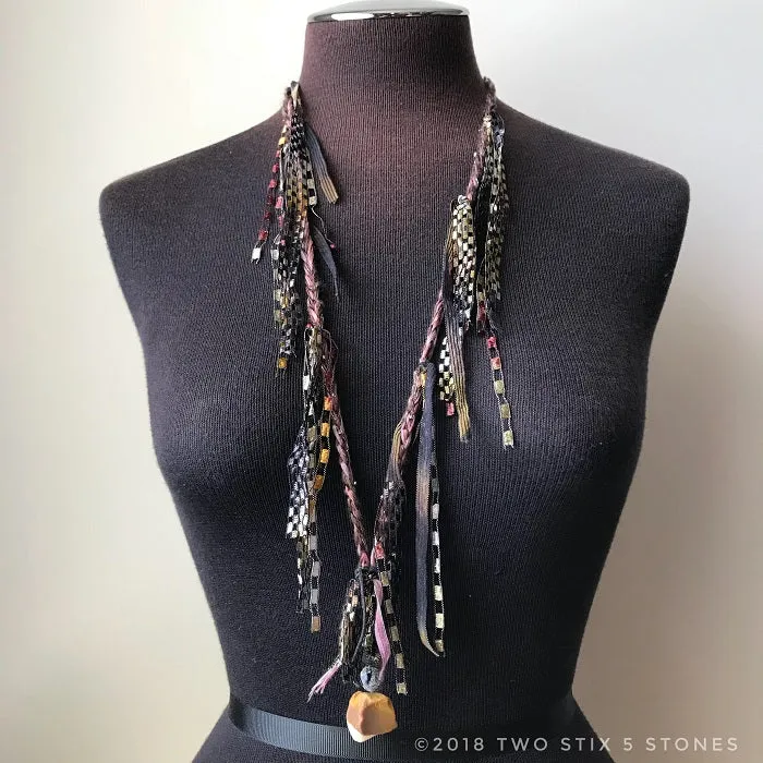 Brown Tweed Fiber Necklace w/Stones (FCN026)