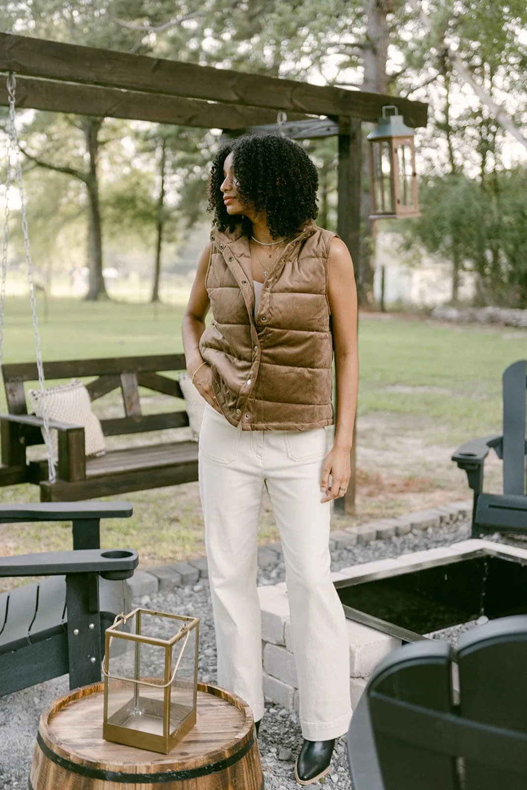 Brown Velvet Padded Vest