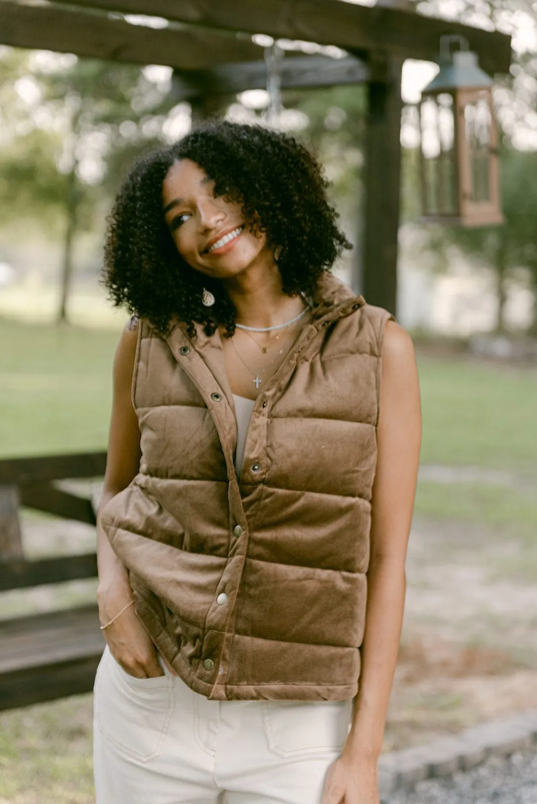 Brown Velvet Padded Vest