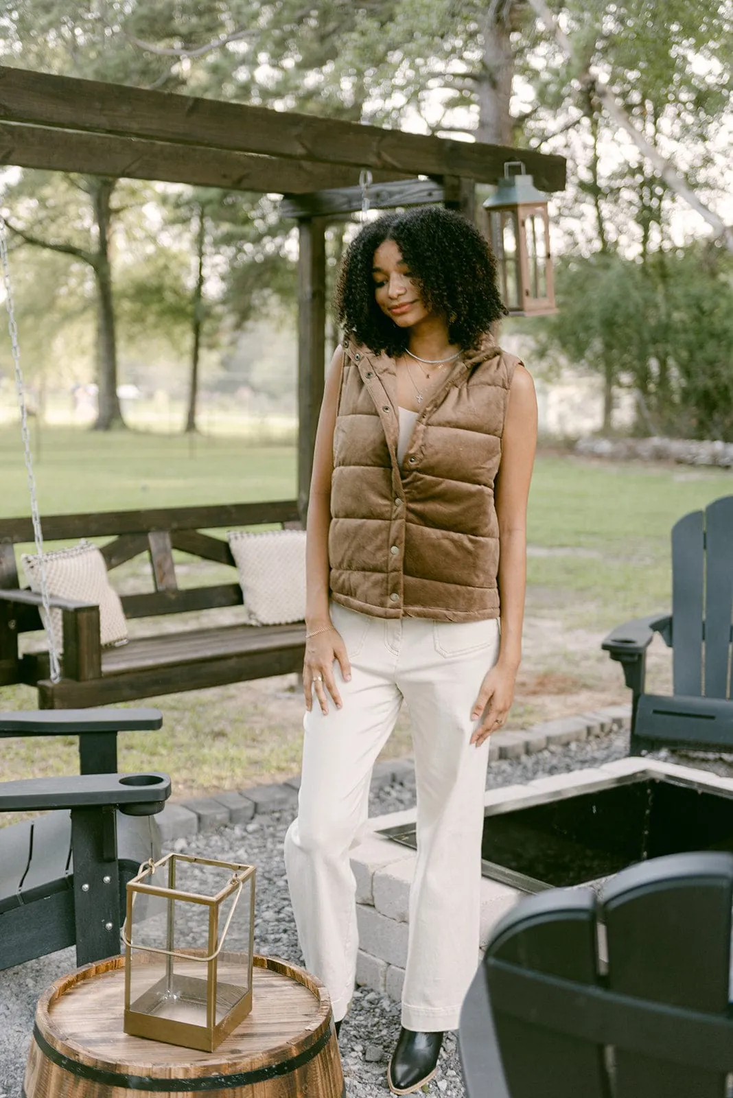 Brown Velvet Padded Vest