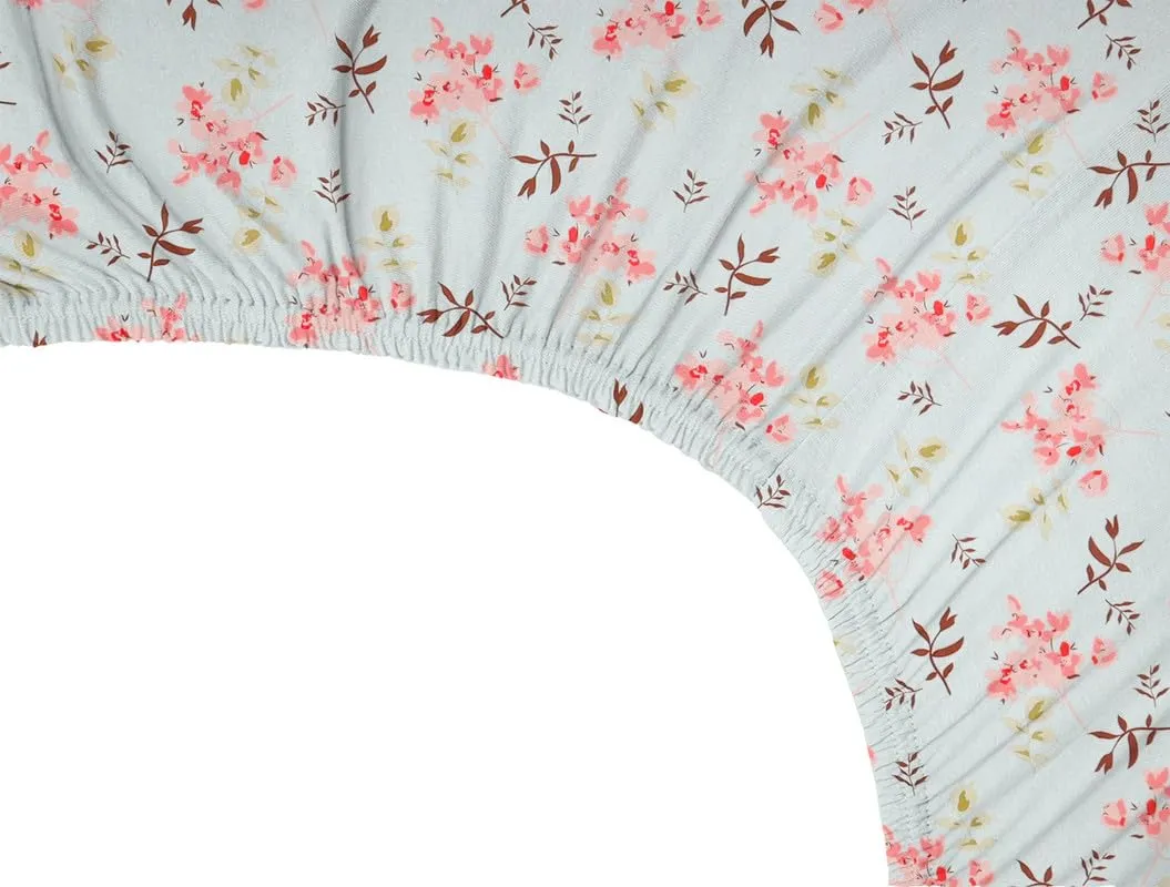 BSB HOME Premium Cotton All Round Elastic Fitted Bedsheets for Double Bed with 2 King Size Pillow Covers 220tc Supersoft |Wrinkel Free Bed Cover Size - 72 x 78  10 inches | Pink Flower & Aqua