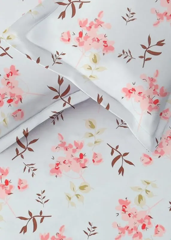BSB HOME Premium Cotton All Round Elastic Fitted Bedsheets for Double Bed with 2 King Size Pillow Covers 220tc Supersoft |Wrinkel Free Bed Cover Size - 72 x 78  10 inches | Pink Flower & Aqua