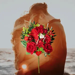Bulk Valentine's Day Artificial Silk Rose Bush Flower Bouquet for Centerpiece Anniversary Wholesale