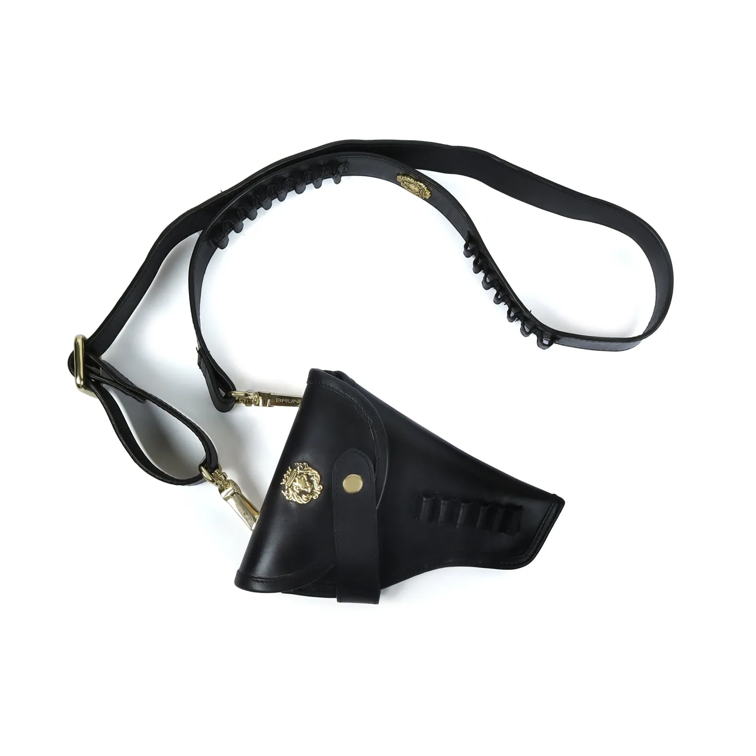 Bullets Holder Gun Cover & Buckle Strap Black Genuine Leather Cover With Lion Logo (MTO)