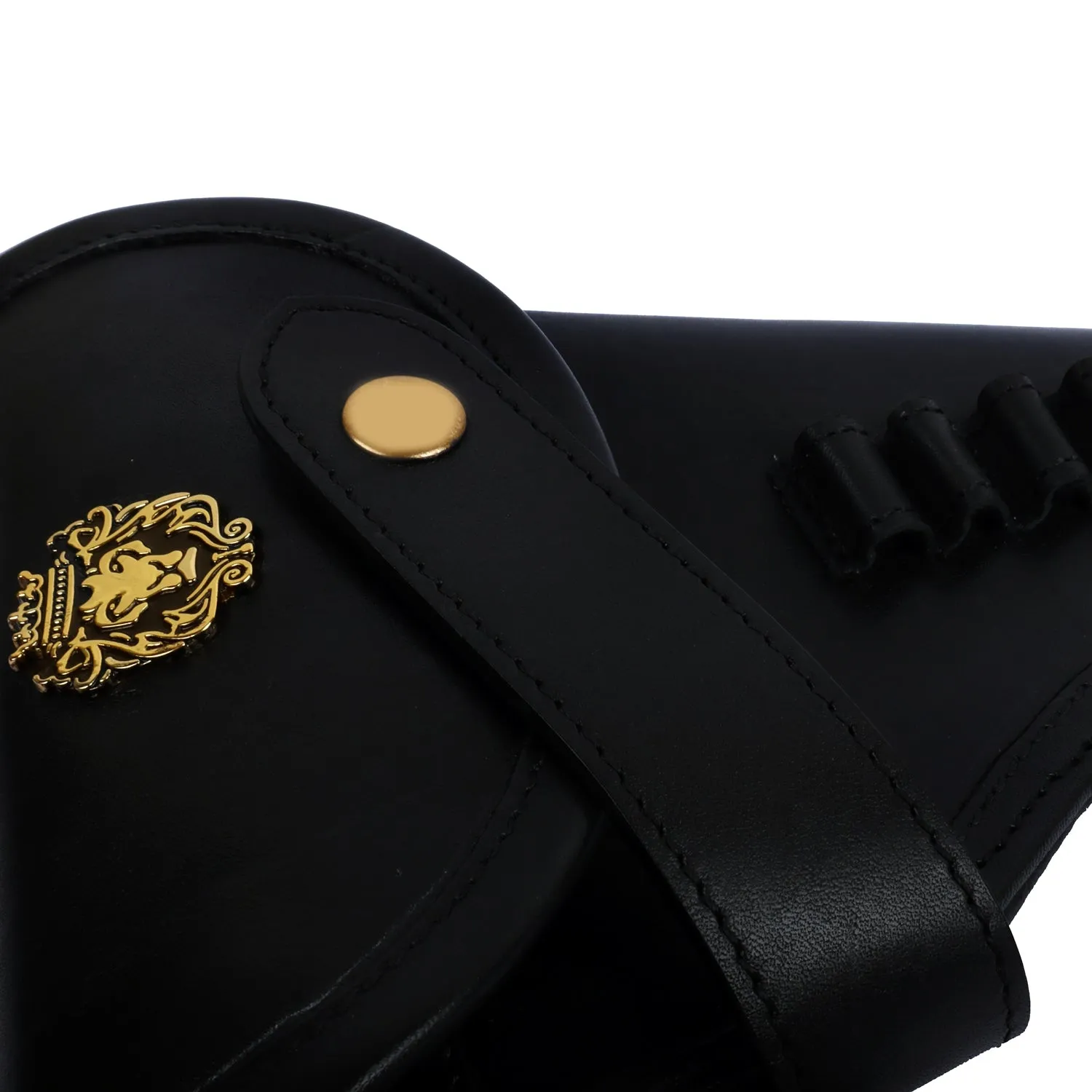 Bullets Holder Gun Cover & Buckle Strap Black Genuine Leather Cover With Lion Logo (MTO)