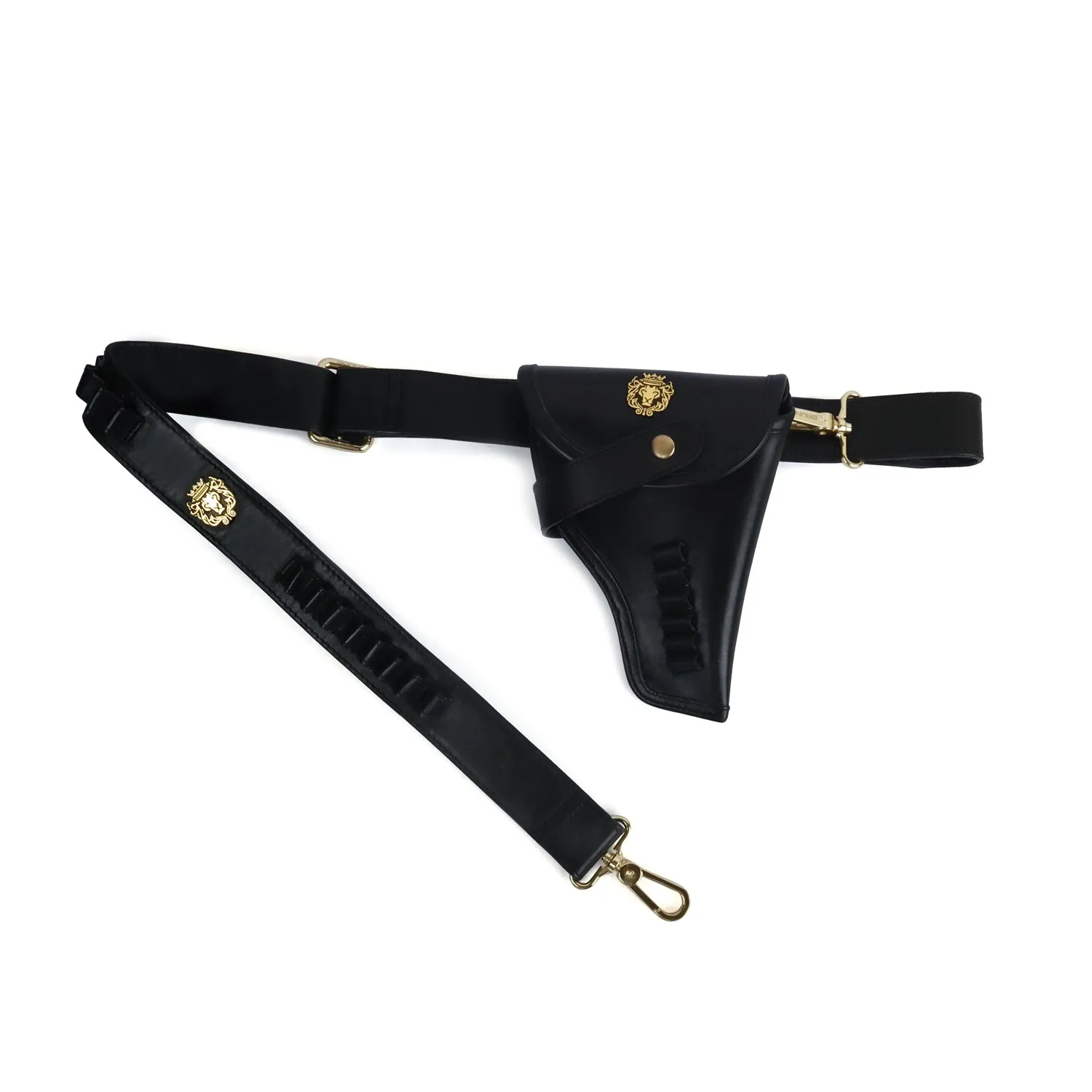 Bullets Holder Gun Cover & Buckle Strap Black Genuine Leather Cover With Lion Logo (MTO)