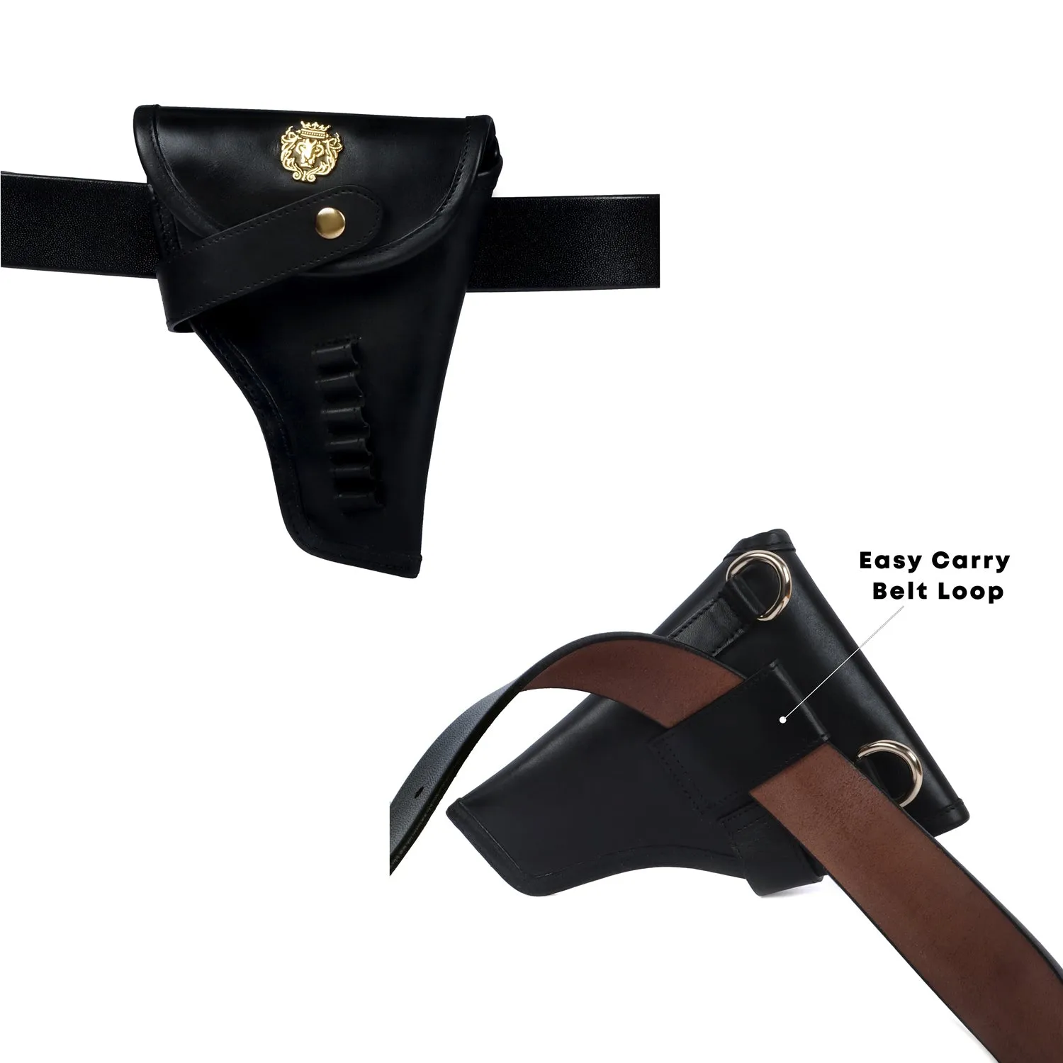 Bullets Holder Gun Cover & Buckle Strap Black Genuine Leather Cover With Lion Logo (MTO)