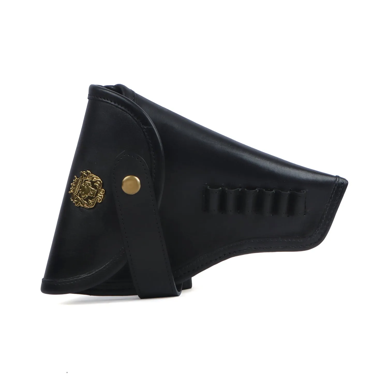 Bullets Holder Gun Cover & Buckle Strap Black Genuine Leather Cover With Lion Logo (MTO)