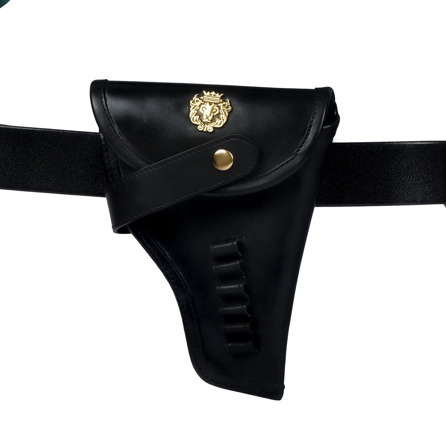 Bullets Holder Gun Cover & Buckle Strap Black Genuine Leather Cover With Lion Logo (MTO)