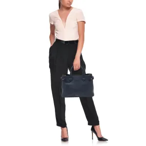 BURBERRY Blue/Beige Leather and House Check Canvas Medium Banner Tote