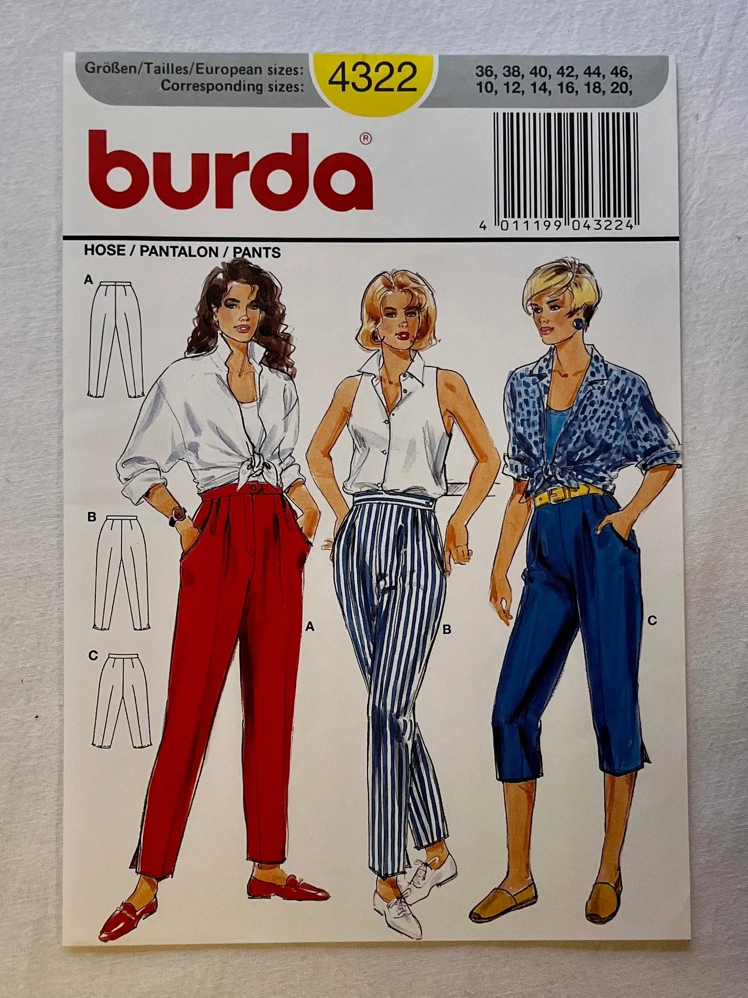Burda 4322 UNCUT Adult Pants Sizes 10-20