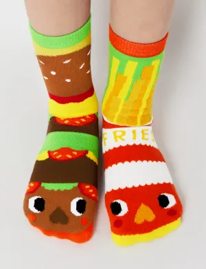 Burger and Fries Mismatched Socks: A Fun and Comfy Pair - Adult