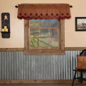 Burgundy Star Scalloped Layered Lined Valance 60"