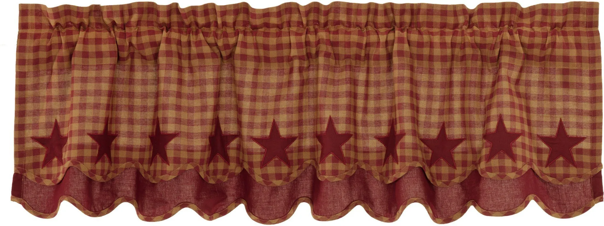 Burgundy Star Scalloped Layered Lined Valance 60"