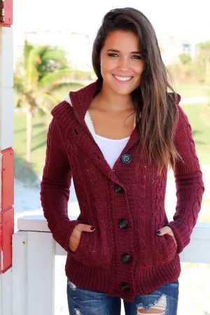 Burgundy Sweater With Fur Hood
