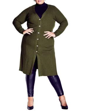 Button Down Midi Cardigan | Khaki