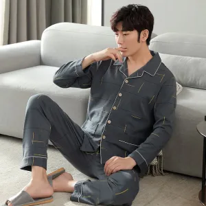 Button Front Cotton Comfortable Loose Fit Lapel Pj Set