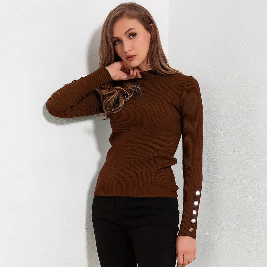 Buttoned Slit Long Sleeve Sweater
