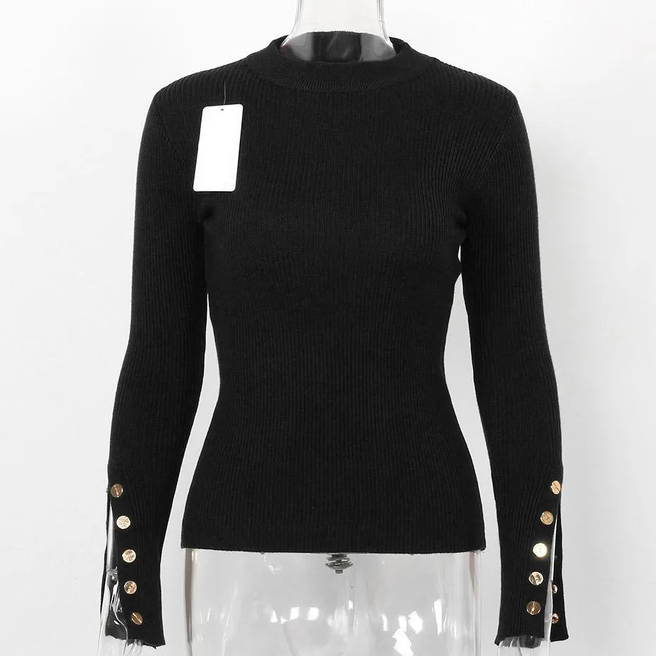 Buttoned Slit Long Sleeve Sweater