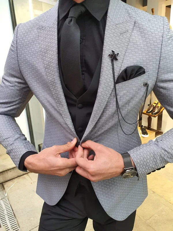 Buy Gray Slim Fit Patterned Suit by GentWith.com with Free Shipping