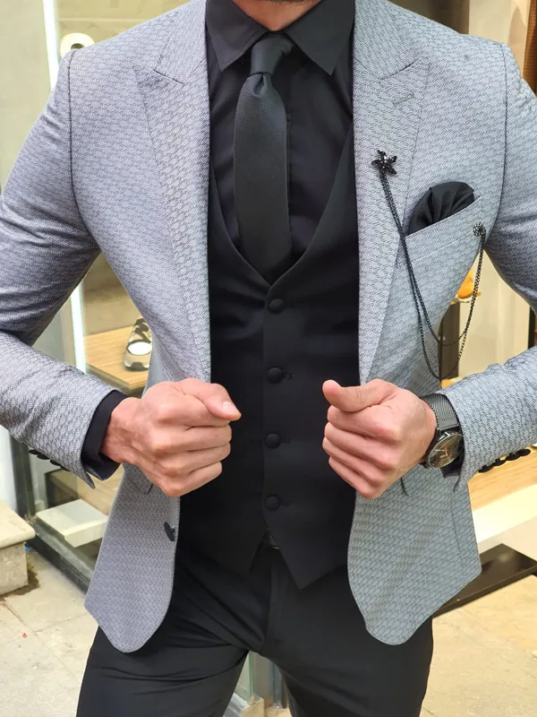 Buy Gray Slim Fit Patterned Suit by GentWith.com with Free Shipping