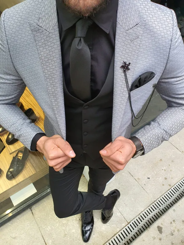 Buy Gray Slim Fit Patterned Suit by GentWith.com with Free Shipping