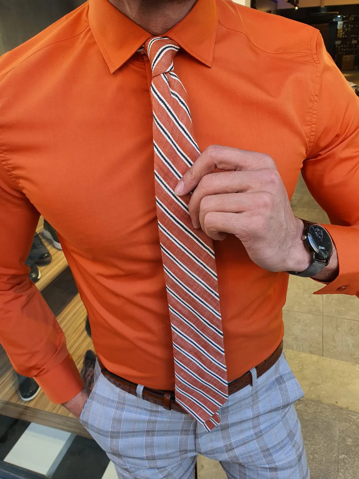 Buy Orange Slim Fit Cotton Shirt by GentWith.com with Free Shipping