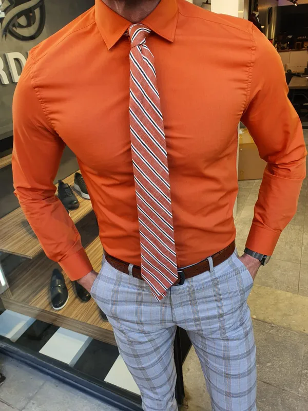 Buy Orange Slim Fit Cotton Shirt by GentWith.com with Free Shipping