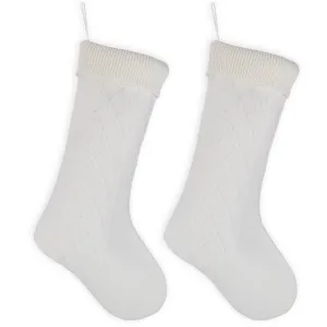 Cable Knit Sweater with Ribbed Cuff Christmas Stocking Decoration 18.5 inches long - Pack of 2 - White