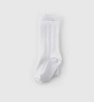 Cable Knit Tights, White