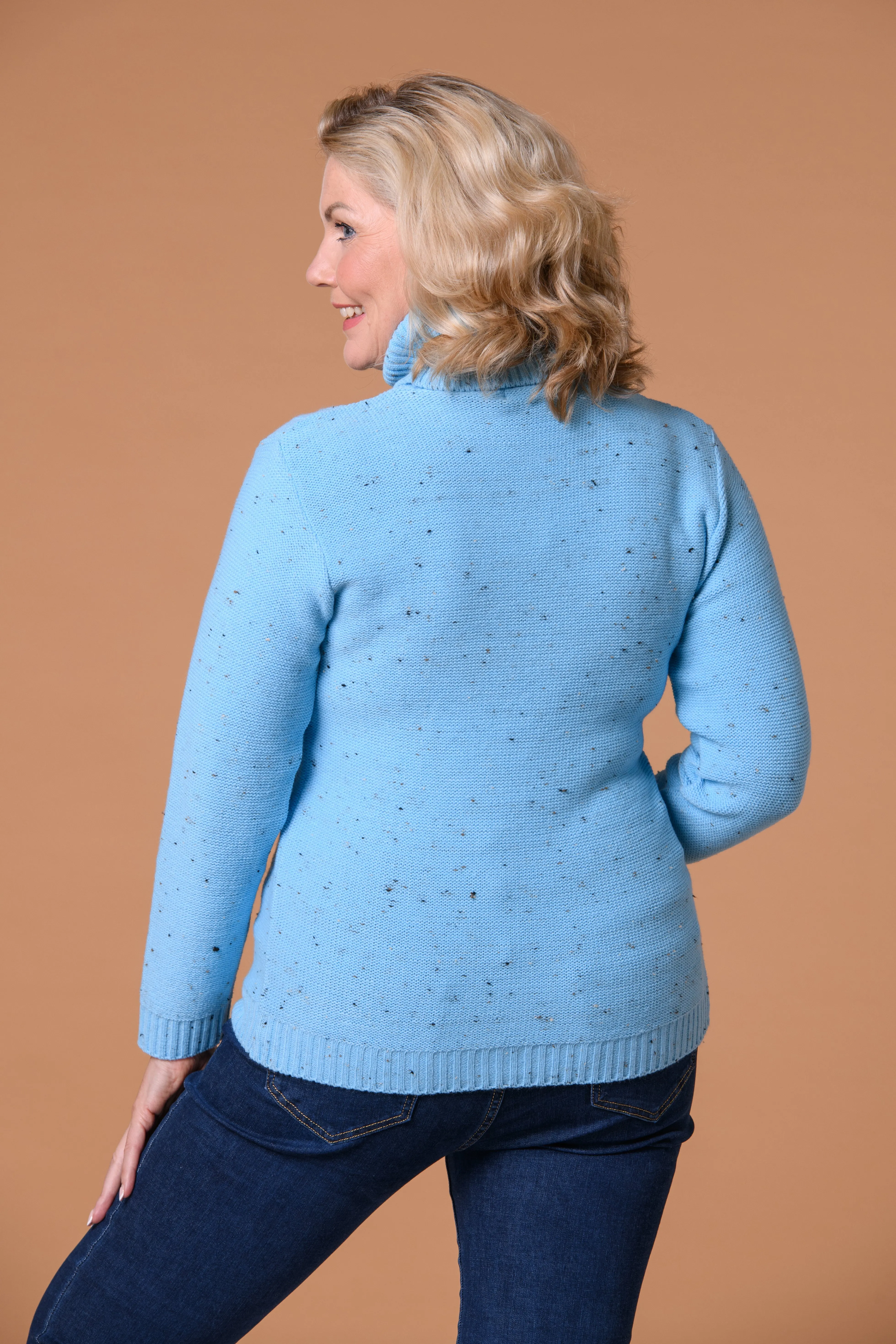 Cable Roll Neck Sweater Blue