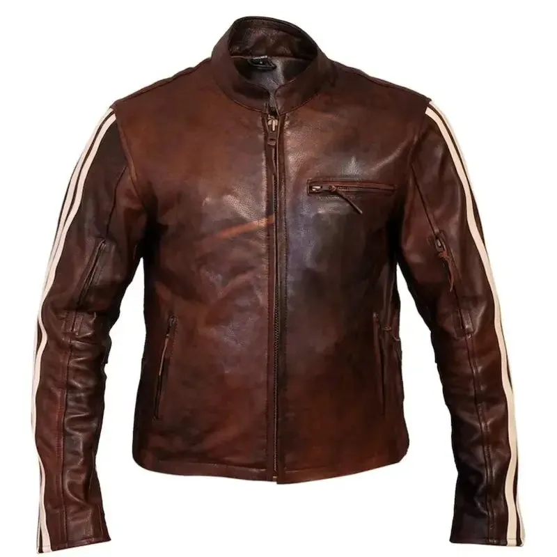 Cafe Racer Stripes Design Leather Jacket
