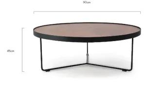 Calibre Round Coffee Table - Walnut Top - Black Frame CF384-90cm
