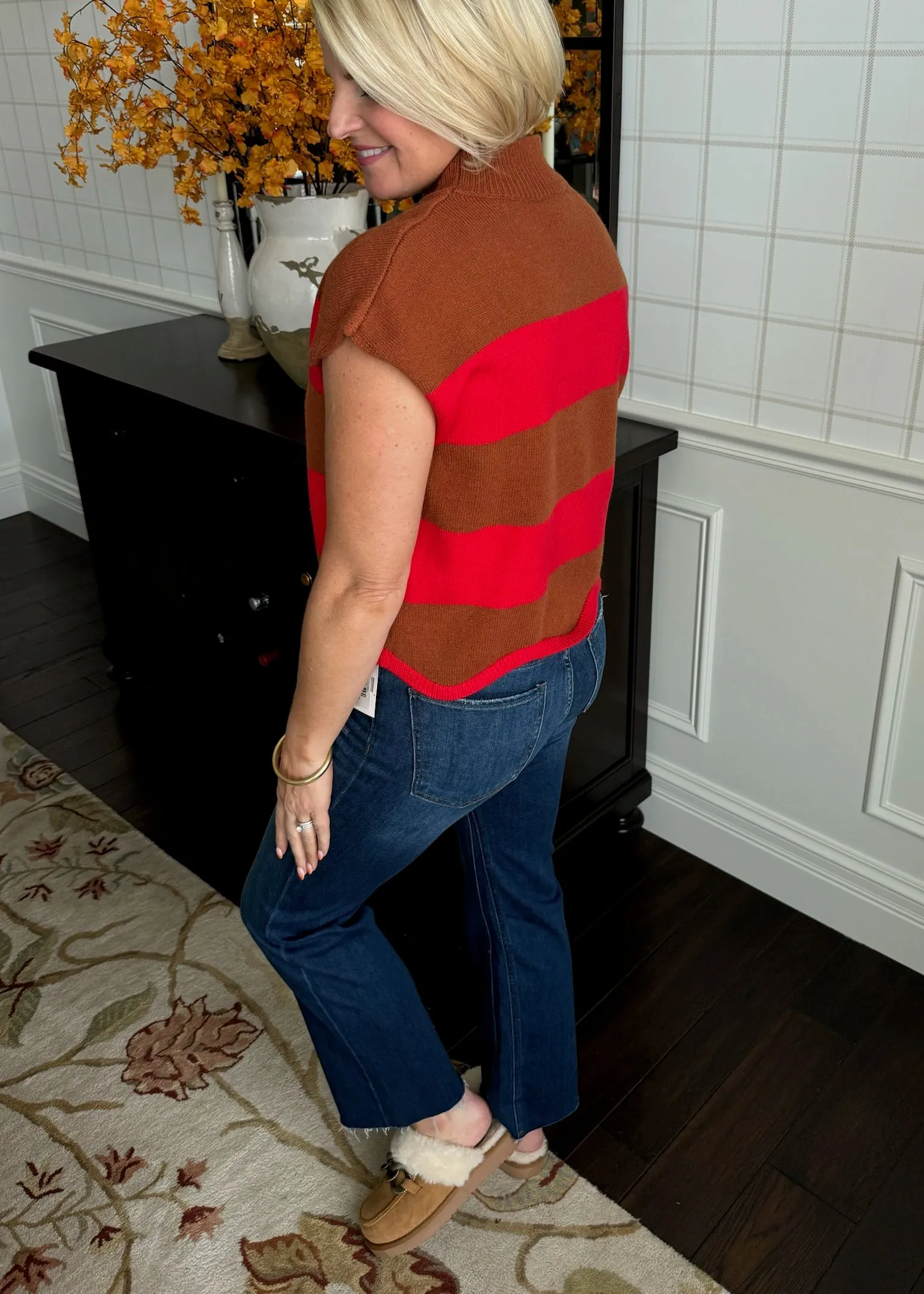 Camel & Red Striped Knit Top