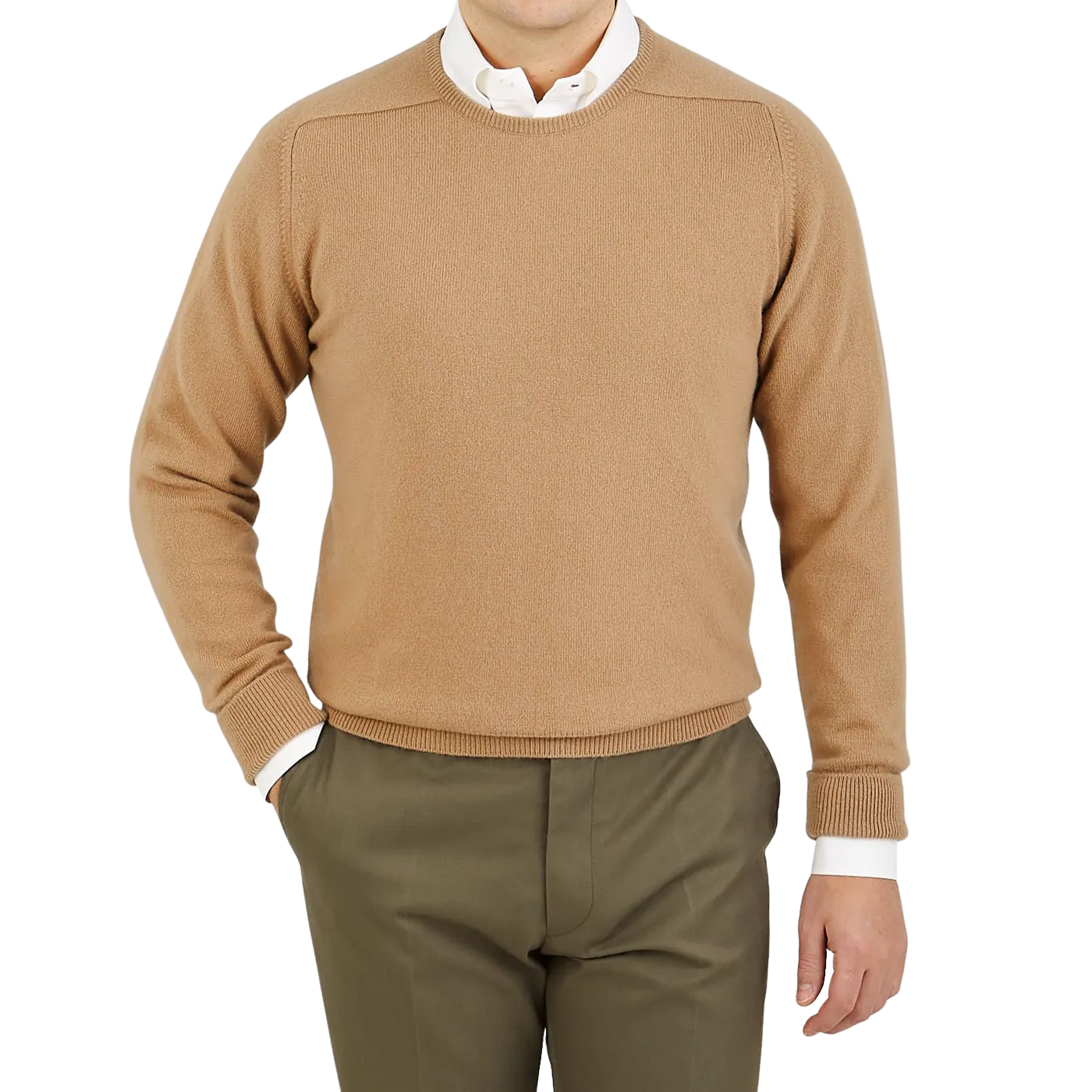 Camel Beige Crew Neck Cashmere Sweater
