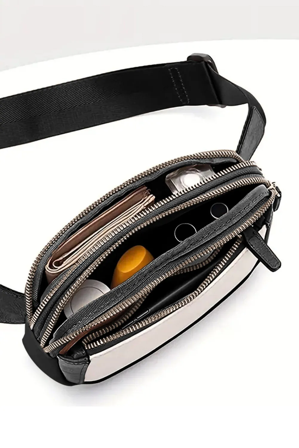 Camel Minimalist Multi-zipped Crossbody Bag