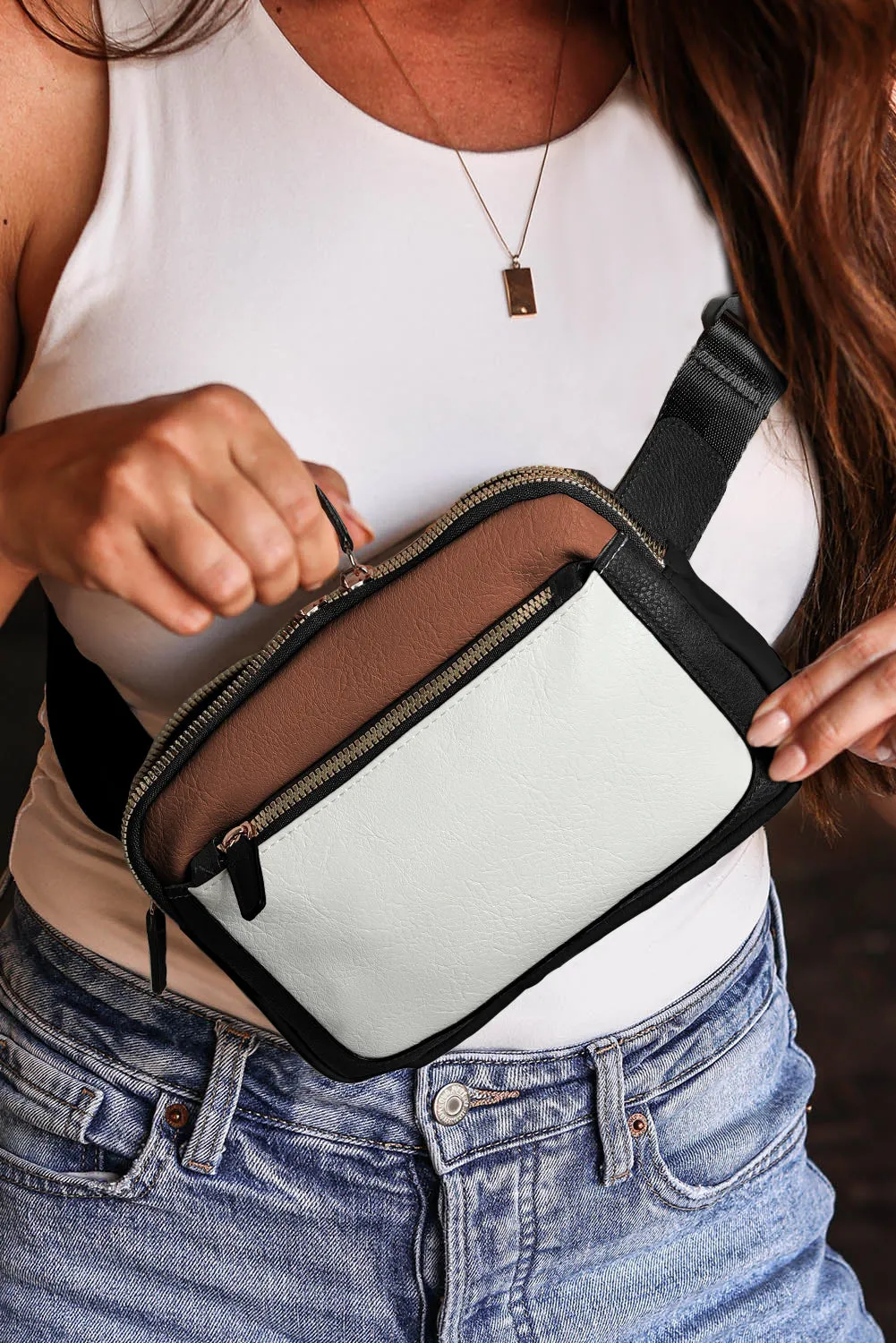 Camel Minimalist Multi-zipped Crossbody Bag