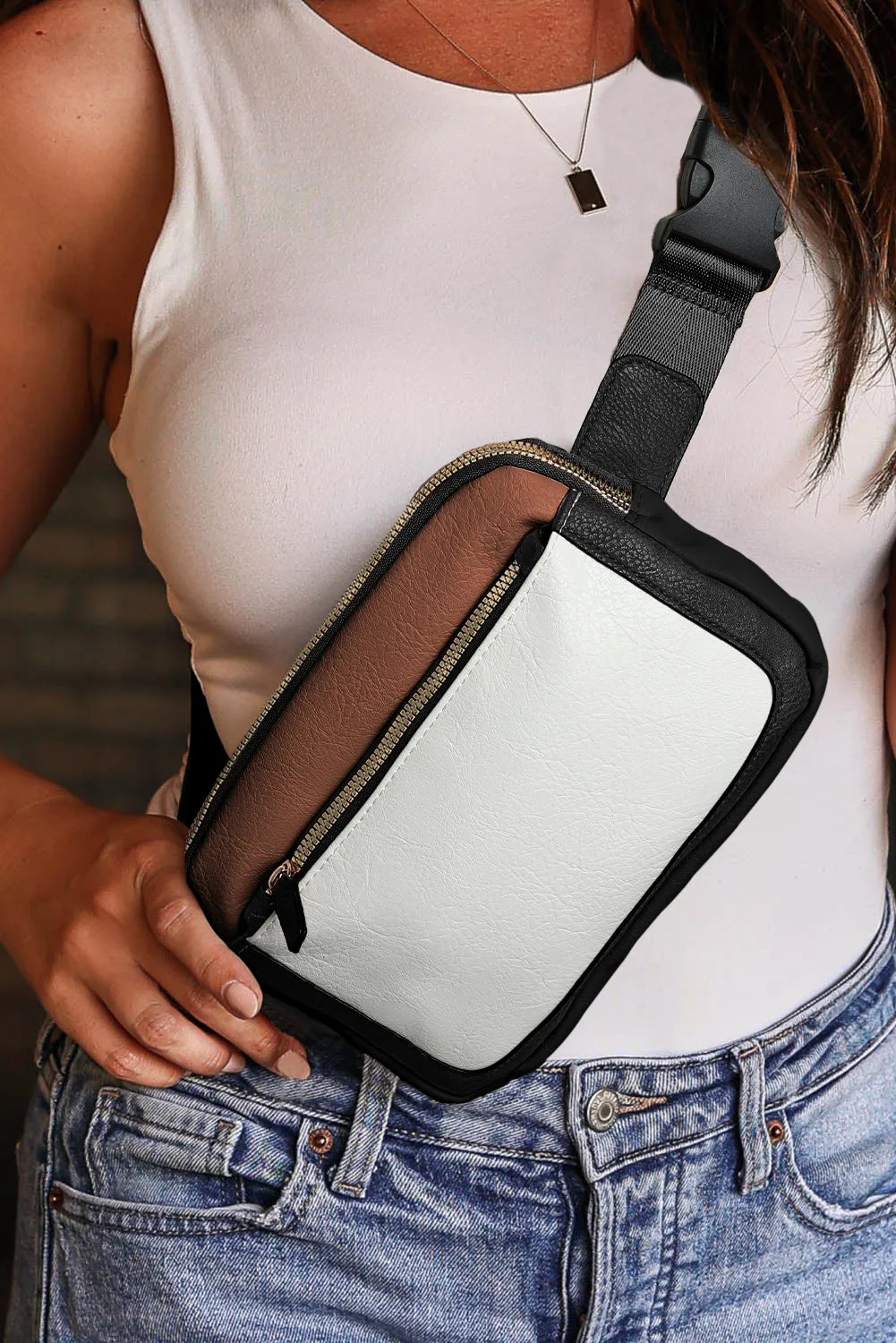 Camel Minimalist Multi-zipped Crossbody Bag