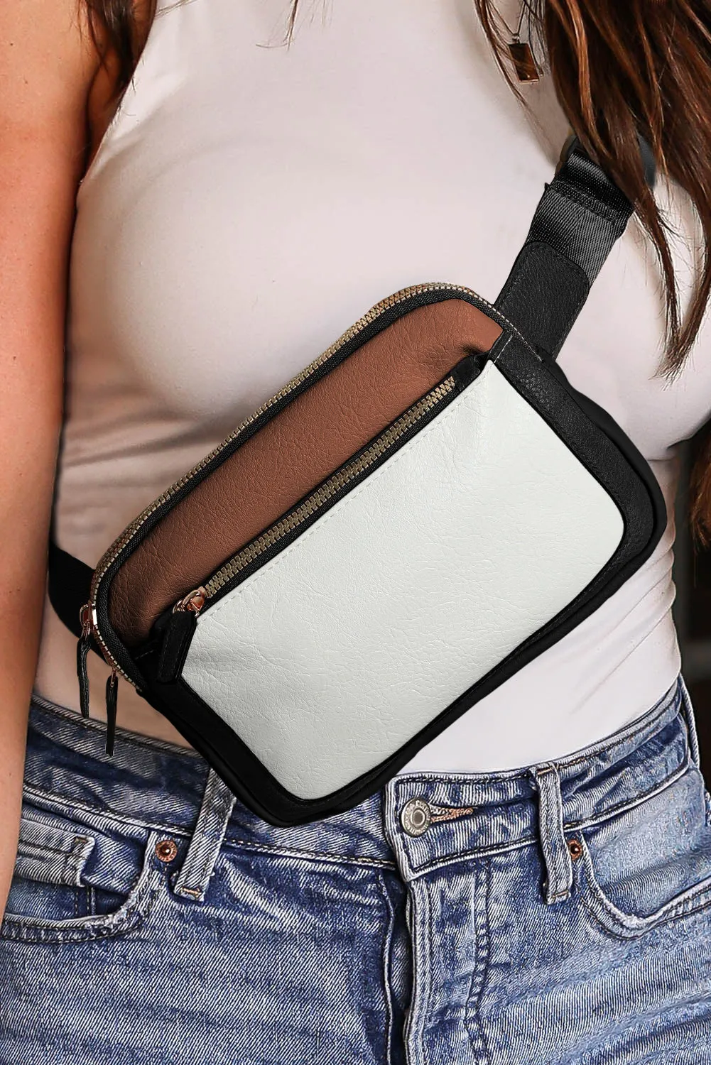 Camel Minimalist Multi-zipped Crossbody Bag