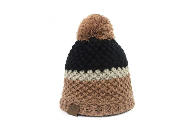 Camel Zwart combinatie warme gevoerde winter muts