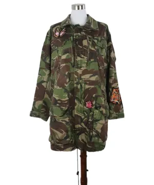 Camouflage Print Trenchcoat w/ Patchwork Details sz 10